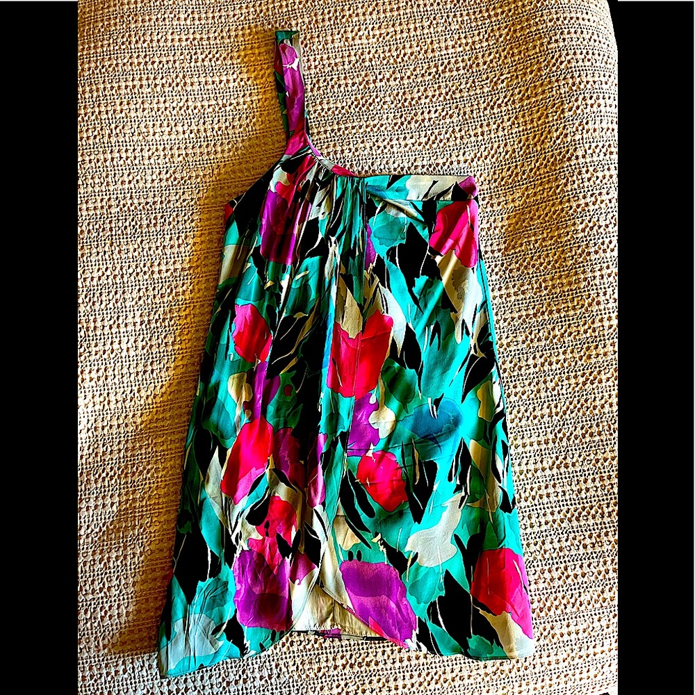 Lacey Parker silk colorful dress, one strap